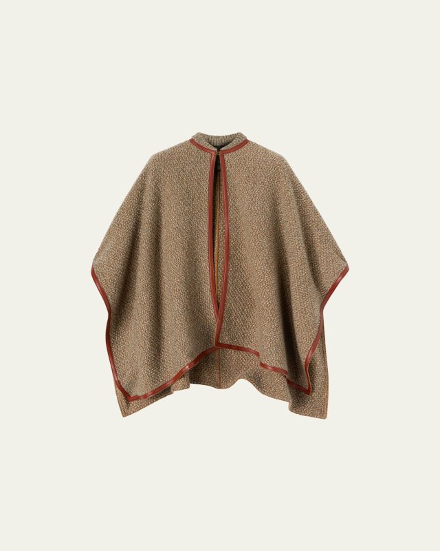 Sydney Leather-Trim Cashmere Knit Poncho